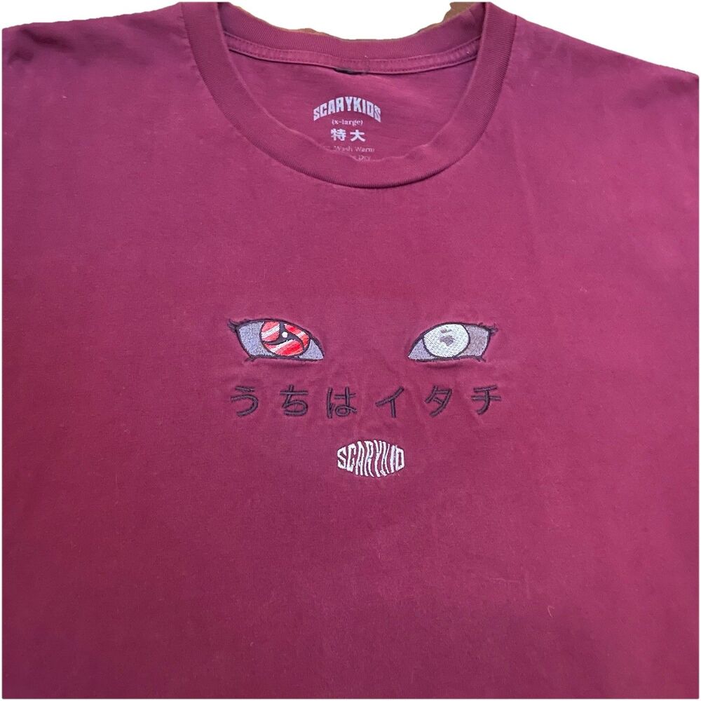 Scarykids Itachi Uchiha Anime Shirt Mens XL Maroon Embroidered Eye Naruto Tee